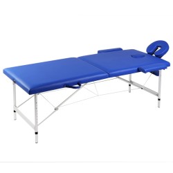 masă de masaj pliabilă, 2 zone, albastru, cadru din aluminiu