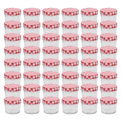 Borcane de sticlă pentru gem capace alb și roșu, 48 buc, 110 ml