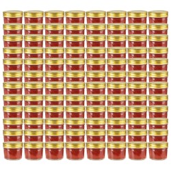 Borcane din sticlă pentru gem, capace aurii, 96 buc, 110 ml