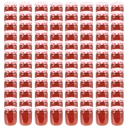 Borcane de sticlă pentru gem capace alb & roșu 96 buc. 230 ml
