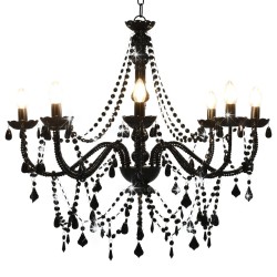 Candelabru cu mărgele, negru, 8 becuri e14