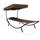 Pat șezlong de exterior cu baldachin și pernă, maro