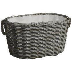 Coș pentru lemne de foc cu mânere, gri, 59x42x28 cm, salcie