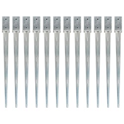 Țăruși de sol, 12 buc., argintiu, 7x7x90 cm, oțel galvanizat