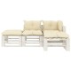 Set mobilier de grădină din paleți cu perne crem, 4 piese, lemn