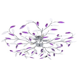 Lustră cu brațe tip frunze cristal acrilic violet 5 becuri e14