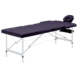 Masă de masaj pliabilă, 3 zone, violet, aluminiu