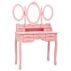 Masă de toaletă cu taburet și triptic oglinzi, roz