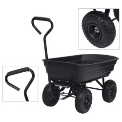 Cărucior manual de grădină basculabil, negru, 300 kg, 75 l