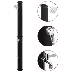 Duș solar de exterior cu cap de duș și robinet, negru, 35 l