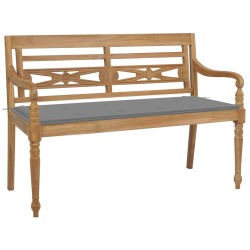 Bancă batavia cu pernă gri, 120 cm, lemn masiv tec