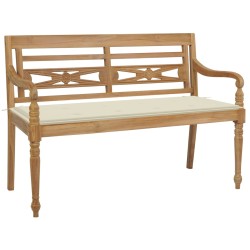 Bancă batavia cu pernă crem, 120 cm, lemn masiv tec