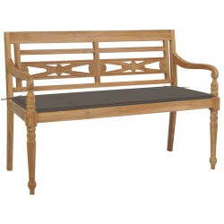 Bancă batavia cu pernă gri taupe, 120 cm, lemn masiv de tec