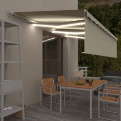 Copertină retractabilă manual cu stor&led, crem, 6x3 m
