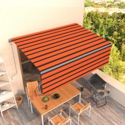 Copertină retractabilă automat cu stor, portocaliu&maro 4,5x3 m