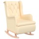 Fotoliu cu picioare balansoar din lemn de hevea, crem, textil