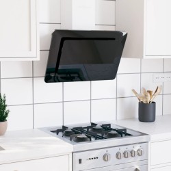 Hotă de perete negru 60 cm oțel inoxidabil și sticlă securizată