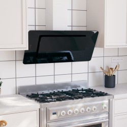 Hotă de perete negru 90 cm oțel inoxidabil și sticlă securizată
