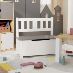 Bancă de depozitare pentru copii, alb/gri, 60x30x55 cm, mdf