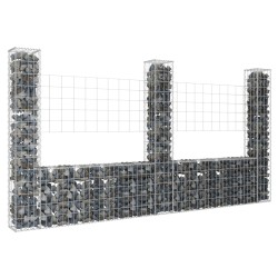 Coș gabion în formă de u cu 3 stâlpi, 260x20x150 cm, fier