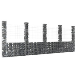 Coș de gabion în formă de u cu 5 stâlpi, 500x20x200 cm, fier