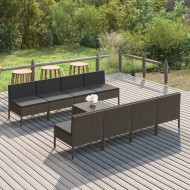 Set mobilier de grădină cu perne, 9 piese, gri, poliratan