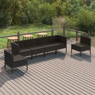 Set mobilier de grădină cu perne, 6 piese, negru, poliratan