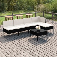 Set mobilier de grădină cu perne, 6 piese, negru, poliratan