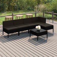Set mobilier de grădină cu perne, 6 piese, negru, poliratan