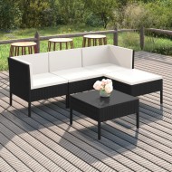 Set mobilier de grădină cu perne, 5 piese, negru, poliratan