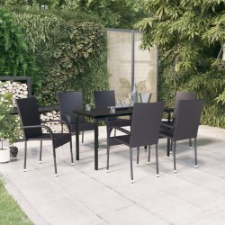 Set mobilier de grădină, 7 piese, negru