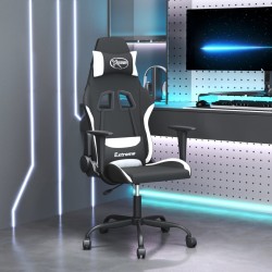 Scaun de gaming cu masaj, negru și alb, material textil