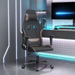 Scaun de gaming cu masaj, negru și taupe, material textil