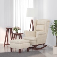 Balansoar cu spătar din catifea crem și lemn masiv