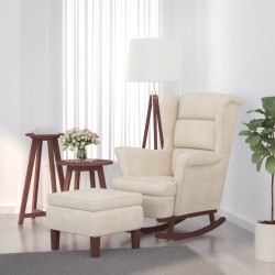 Balansoar cu spătar din catifea crem și lemn masiv