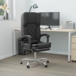 Fotoliu de birou rabatabil cu masaj, negru, piele ecologică