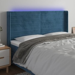 Tăblie de pat cu led, albastru închis, 203x16x118/128cm catifea