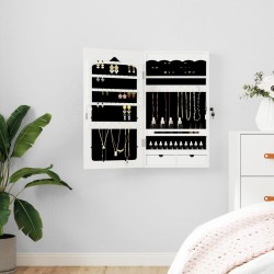 Dulap de bijuterii cu oglindă de perete, alb, 37,5x10x67 cm