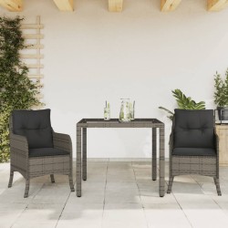 Set mobilier de grădină cu perne, 3 piese, gri, poliratan