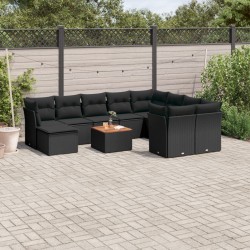 Set canapele de grădină cu perne, 11 piese, negru, poliratan