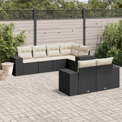 Set canapele de grădină cu perne, 7 piese, negru, poliratan