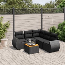 Set mobilier de grădină cu perne, 6 piese, negru, poliratan
