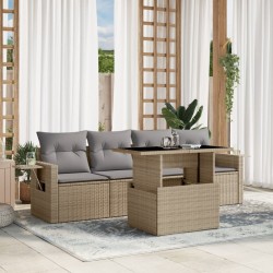 Set canapele de grădină cu perne, 5 piese, bej, poliratan