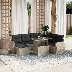 Set mobilier de grădină cu perne, 8 piese gri deschis poliratan