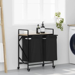 Coș de rufe 2 compartimente cu roți stejar sonoma