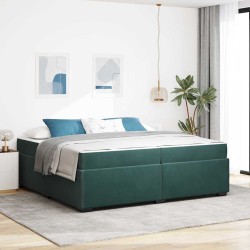 Cadru de pat cu saltea verde închis 200 x 200 cm catifea