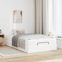 Cadru de pat cu saltea alb pur 120 x 200 cm piele artificială