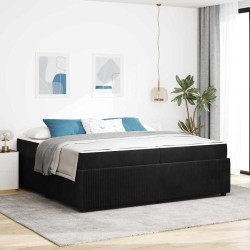 Cadru de pat cu saltea cu saltea negru 200 x 200 cm catifea