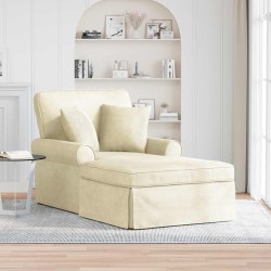 Chaise lounge cu fustă cu pernă 3 pcs crem țesătură din dungi