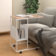 Măsuță laterală cu roți, alb/maro, 55x36x63,5 cm lemn prelucrat
